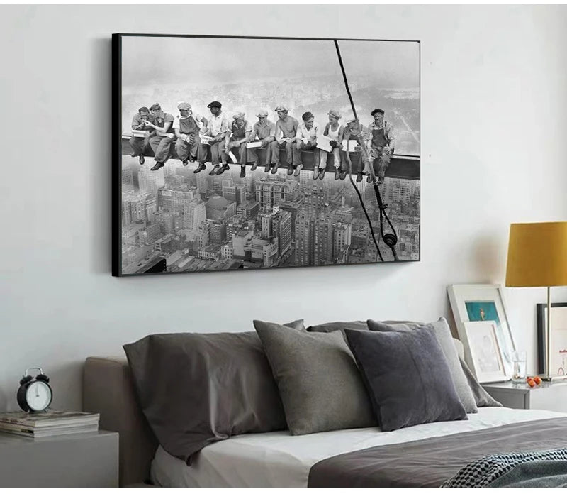Black and white canvas wall art depicting the New York City skyline.