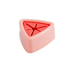 A pink suction cup towel holder with a red, star-shaped hook on the front.