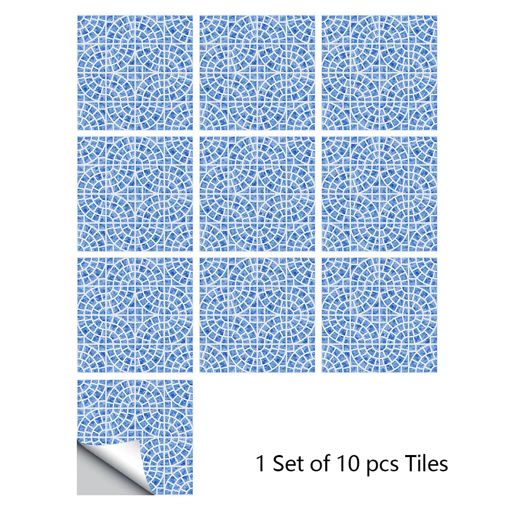 A set of ten blue mandala tile stickers for decorative wall art