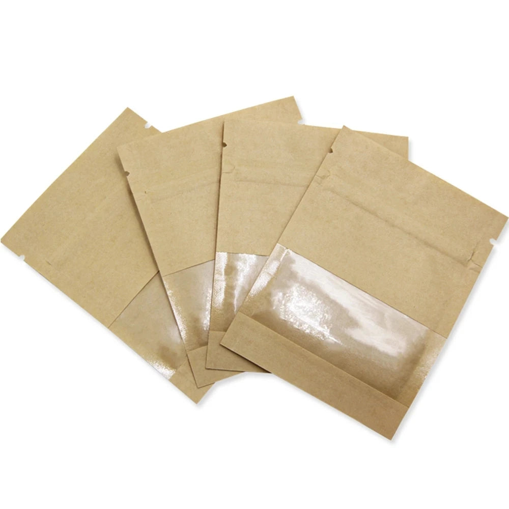 Reusable Kraft Paper Snack Bags with Clear Window