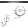 Wall-mounted LED makeup mirror with a circular mirror and an adjustable arm.