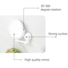 A white 360-degree rotating wall-mounted vanity mirror with strong suction and high quality glass.