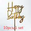 Gold acrylic happy birthday topper set of 10 on a white background