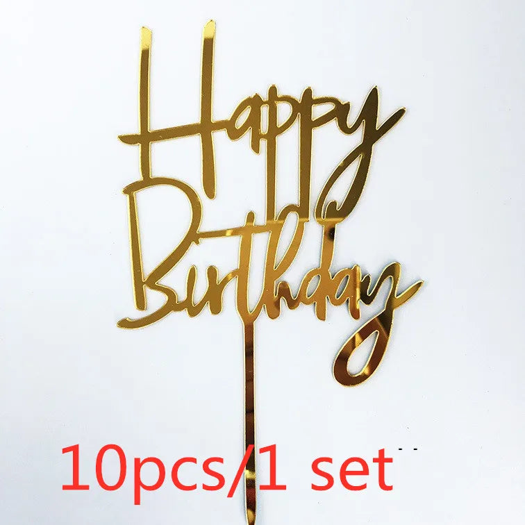 Gold acrylic happy birthday topper set of 10 on a white background