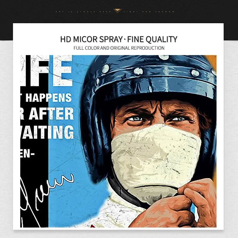 HD Micor Spray fine quality full color reproduction of a man wearing a helmet and face mask