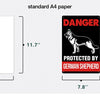 A black metal sign with a silhouette of a German Shepherd and the word DANGER Protected by German Shepherd printed on standar