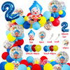 A colorful set of cartoon clown arch party balloons in various colors and sizes