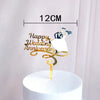 Rose gold acrylic happy wedding anniversary cake topper on a white cake.