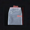 A clear fine mesh nylon filter bag with dimensions 20cm by 30cm is shown against a black background.