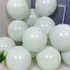 A collection of translucent white and pale green balloons for party decorations