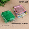 A bag containing 50 pieces of random mix colored organza drawstring gift pouches for jewelry and favors.