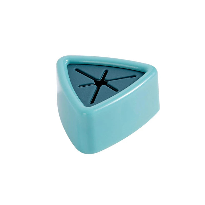 A light blue suction cup towel holder with a dark gray, star-shaped hook on the front.