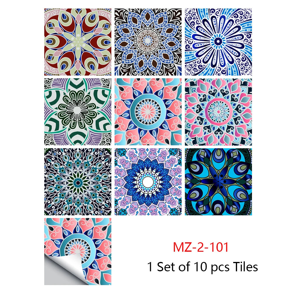 A collection of ten colorful mandala tiles for decorative wall art