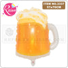A glass beer mug filled with golden liquid and topped with foamy white head, used as a balloon decoration.