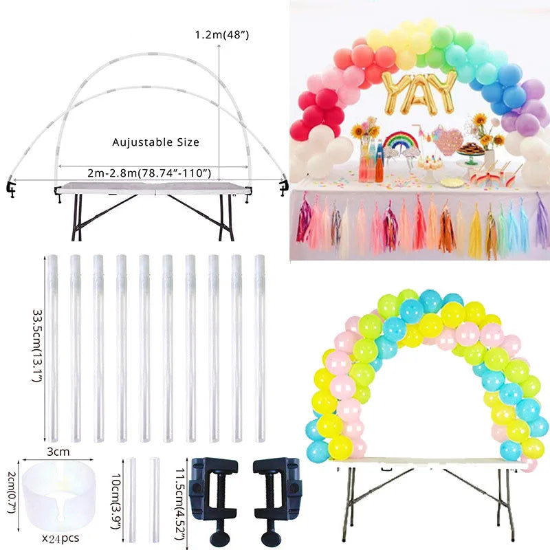 A set of plastic balloon arch columns and stands for creating decorative arches and garlands.