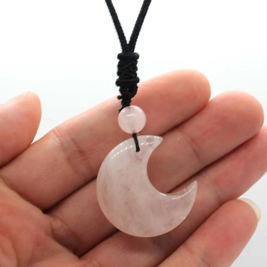 Natural Crescent Moon & Star Stone Pendant Necklace