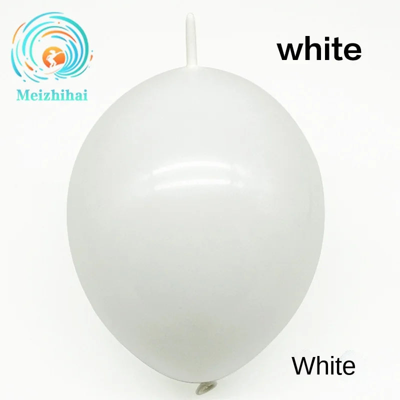 A white latex balloon is shown against a white background with the text white.