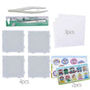 A craft kit containing fuse beads, a tool, and several sheets of white paper for DIY ironing projects.