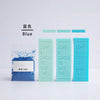 A set of blue candle colorants and light blue glass tubes demonstrating different shades of blue for DIY wax projects.