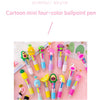 A set of five colorful cartoon mini ballpoint pens in various bright colors and designs.