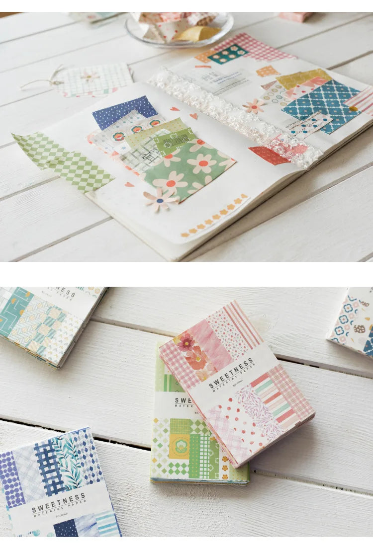 A collection of decorative memo pads and cards in various patterns and colors for a journal paper pack.
