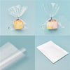 Four images showing clear cellophane gift bags with gold twist ties containing baked goods.