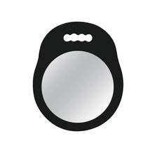Miroir professionnel rond et noir avec bord de protection en mousse.