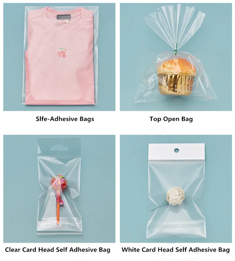 Various clear cellophane gift bags with gold twist ties for presentation