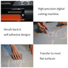 A hand applies a self-adhesive decal to a flat surface for Islamic calligraphy wall art.