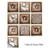 A set of ten square wooden tiles featuring intricate mandala patterns for decorative wall art