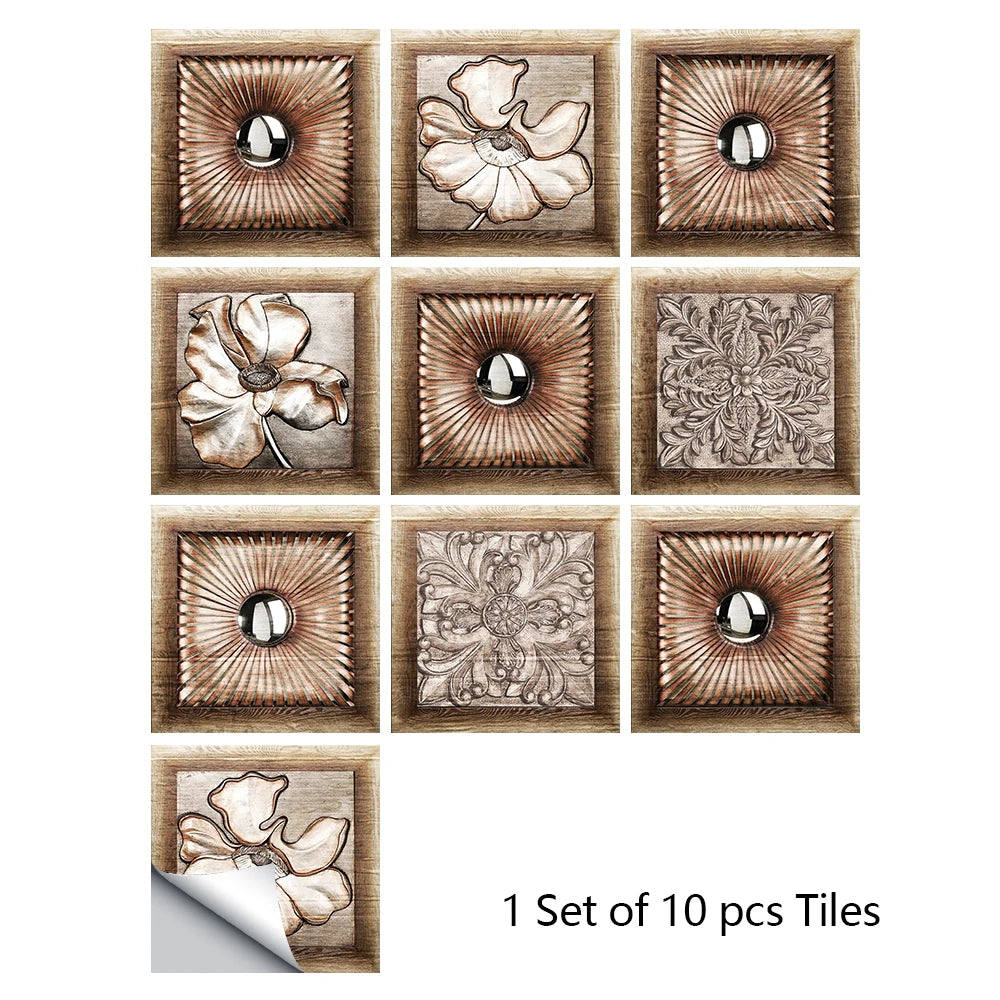 A set of ten square wooden tiles featuring intricate mandala patterns for decorative wall art
