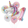 Collection de ballons en papier métallisé rose et iridescent en forme d'unicorns, incluant un grand ballon d'unicorne et un b