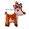 A foil balloon decoration shaped like a reindeer head and body with gold and white coloring.