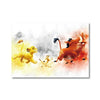 Aquarellmalerei einer Löwenfamilie, Mutter und Kitsche, in warmen orange-gelben Tönen