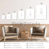 A set of six framed line art prints featuring different sizes of the Pina Colada design.
