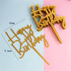 Gold acrylic birthday cake toppers spelling out Happy Birthday