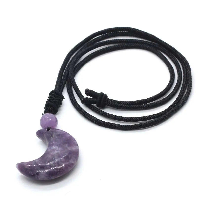 Natural Crescent Moon & Star Stone Pendant Necklace