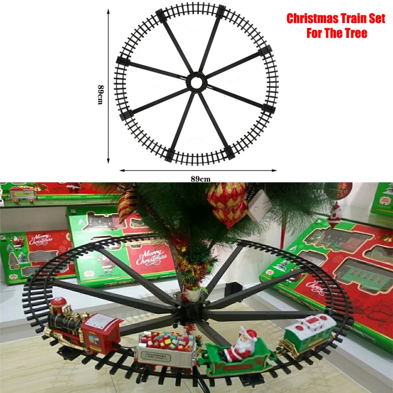 Christmas train set for the tree featuring a battery-powered railway toy with lights and sounds