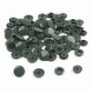 Assorted snap buttons in various sizes and shades of dark green for crafting