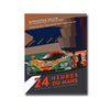 A poster for the MazdaSpeed Co. Ltd 1st Japanese team to win Le Mans featuring a race car and team members.
