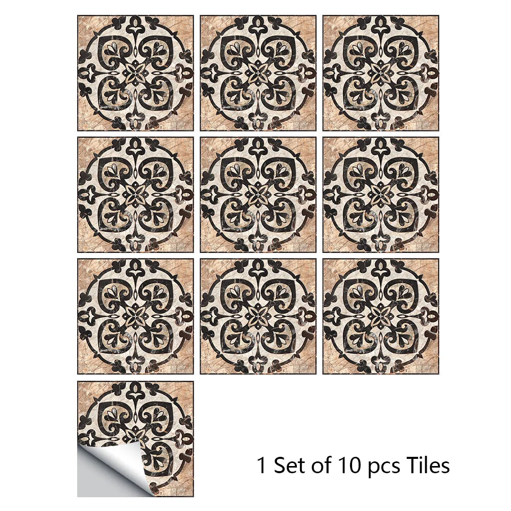 A set of ten decorative mandala tiles for peel and stick wall art