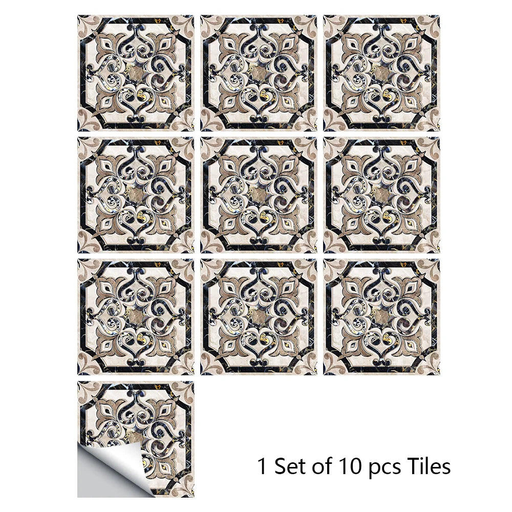 A set of ten decorative mandala tiles for peel and stick wall art