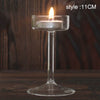 Elegant glass candle holder with a lit candle on a clear glass base