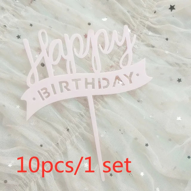 Pink acrylic happy birthday banner with a stick on white sheer fabric