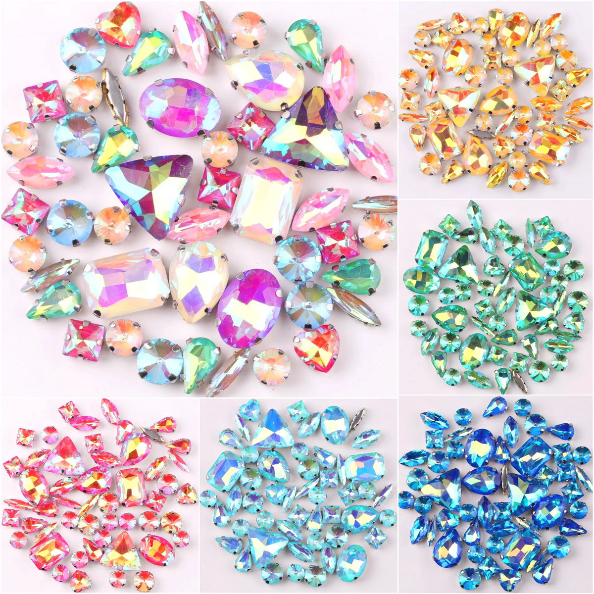 A collection of assorted silver claw setting glass rhinestones in various jelly candy colors.
