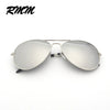 A pair of silver-framed pilot sunglasses with mirrored lenses shown against a white background.