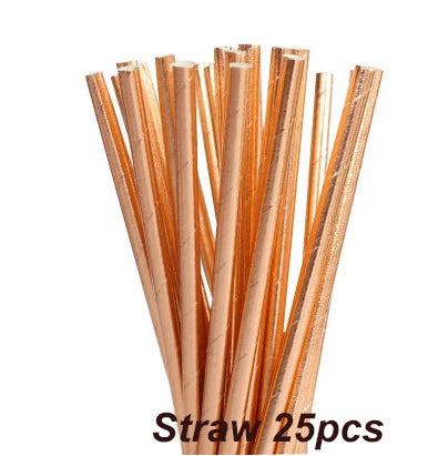 A bundle of 25 disposable wooden straws used for parties.