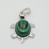 Silver pendant necklace featuring a polished green and black marbled natural stone in an oval shape