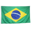 A green flag with a yellow diamond shape featuring a blue circle and stars, representing the Brazilian national flag.