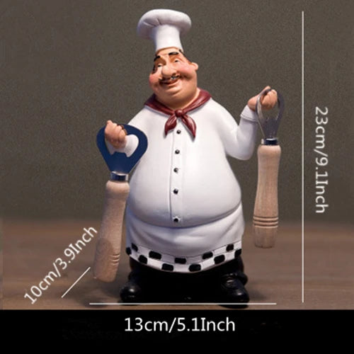Resin Chef Figurines with Bottle Opener and Message Board - Bar & Kitchen Decor